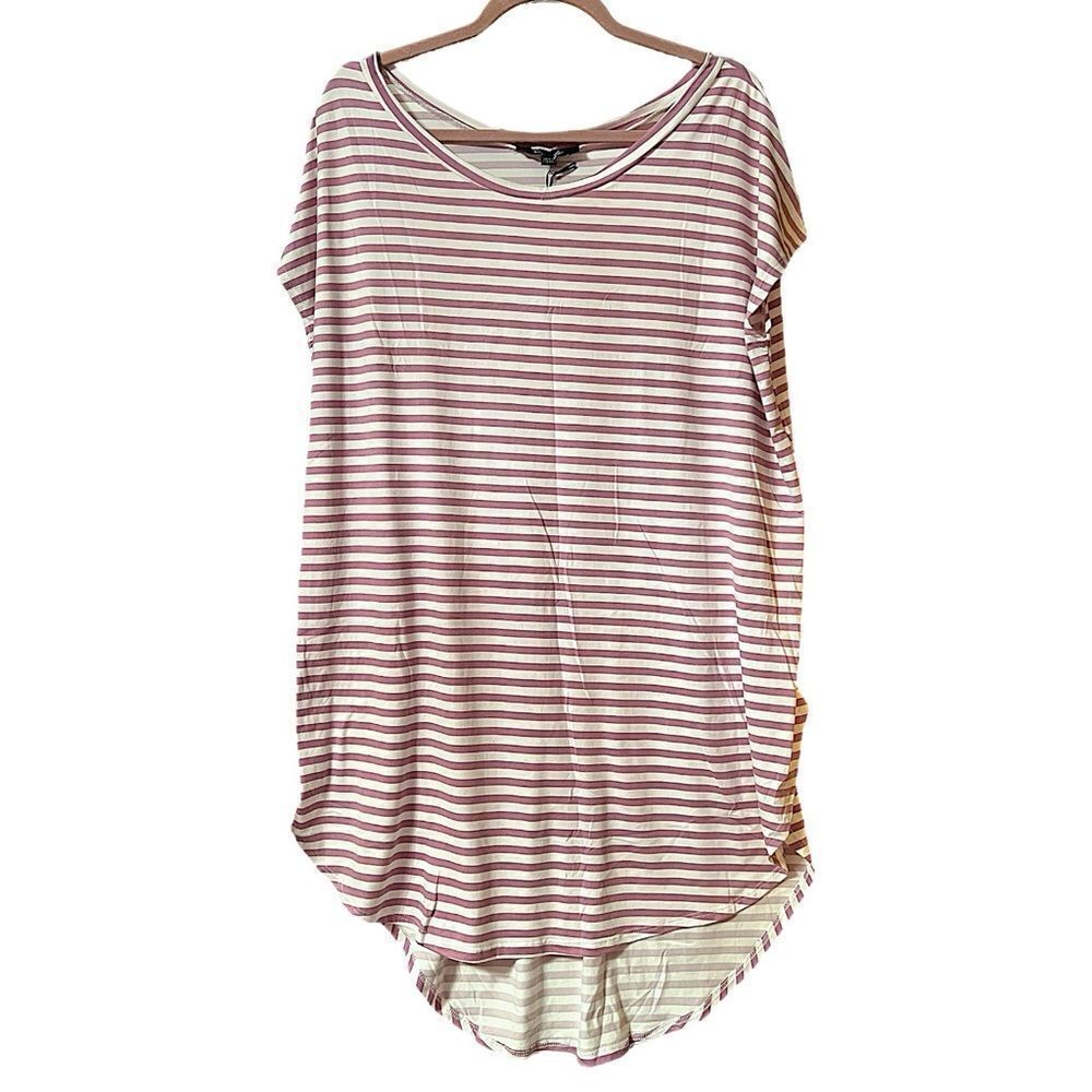 Yana K One Size Mac Mini Ivory And Lavender Stripe Short Sleeve Mini Dress NWOT